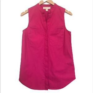 Michael Kors sleeveless blouse pink button front cotton stretch tank size small